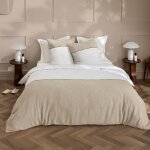 Parure de lit gabrielle 240 x 220 cm coton 57 fils - 1 housse + 2 taies 63 x 63 cm beige bicolore