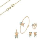Parure bijoux - enfant - ourson - plaqué or jaune 750 / 1000 - 3 microns - coffret 5 pièces Parure bijoux - enfant - ourson - plaqué or jaune 750 / 1000 - 3 microns - coffret 5 pièces