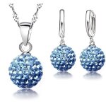Parure bijoux - femme - boule - cristal - autrichien - bleu - argent 925 / 1000 - 4 pices