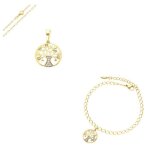 Parure bijoux - femme - arbre de vie - collier et bracelet - plaqu� or jaune 750 / 1000 - 3 microns - ...