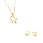 Parure bijoux - femme / enfant - double - coeur - vid - plaqu or jaune 750 / 1000 - 3 microns - bijou ...