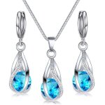 Parure bijoux - femme - goutte - cisele - cristal autrichien - turquoise - argent fin rhodi - 4 pices ...