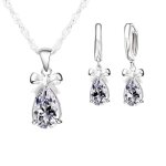 Parure bijoux - femme - noeud - goutte - cristal autrichien - blanc - argent fin 925 / 1000 - 4 pices ...