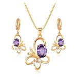 Parure bijoux - femme - papillon - cristal - violet - amthyste - plaqu or jaune 750 / 1000 - 3 microns ...