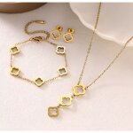 Parure bijoux tendance acier inoxyable dor� fleur �t� dor� pendentif cadeau femme bracelet boucle doreille ...