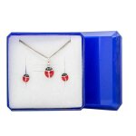 Parure collier 40cm et pendentif coccinelle et boucle oreille en argent 925