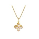 Parure collier en acier inoxydable 18k plaqu or forme de trfle rotatif en zircon + boucle doreille ...