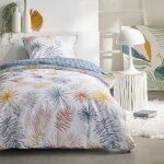 Parure de couette 140 x 200 foug�res r�versible 100% coton / 57 fils / cm�