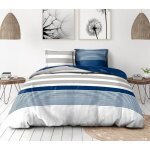 Parure de couette 3 pi�ces en percale de coton 220x240 bleu encre