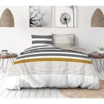 Parure de couette 3 pièces en percale de coton 240x260 gris et ocre Parure de couette 3 pièces en percale de coton 240x260 gris et ocre