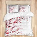 Parure de couette sakura floral de fleurs de cerisier rose 1 housse de couette 220x240cm2 taies doreillers ...