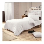 Parure de draps - 100% coton - blanc - 3 pi�ces - lit 1 personne - 57 fils / cm