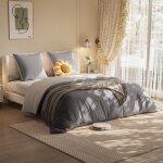 Parure de draps 4 pices pour lit 160x200 cm 1 housse de couette 1 drap housse 2 taies rose et gris gris ...