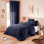 Parure de draps 4 pi�ces noah gaze de coton pour lit 2 places 140 cm - noah bleu nuit