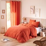 Parure de draps 4 pi�ces noah gaze de coton pour lit 2 places 140 cm - noah terracotta