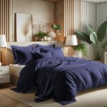 Parure de draps - luxe 5 pi�ces - 100% percale de coton - 80 fils / cm� - 160 x 200 cm - bleu marine