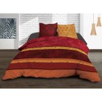 Parure drap plat + drap - housse 160x200 + 2 t - pur coton 57 fils - jade rouge