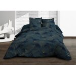 Parure drap plat + drap - housse 160x200 + 2 t - pur coton 57 fils - olinda bleu
