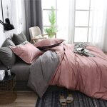 Parure housse de couette microfibre - ashanlan - 220 x 240cm et 2 taie doreiller 65x65cm - rose / gris ...