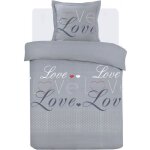 Parure housse de couette - vision - love - 140 x 200 cm - 1 taie assortie 65 x 65 cm - gris - 100% coton ...