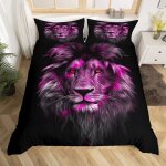 Parure lion violet housse de couette 3d motif animaux sauvage parure de lit 200x200cm style faune d�cor ...