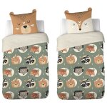 Parure de lit 140x200 cm enfant ? housse de couette animaux de la fort + 1 taie d?oreiller avec oreilles ...