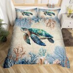 Parure de lit 140x200cm pour garon et fille - motif tortue de mer - motif tortue de mer - housse de ...