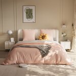 Parure de lit 160x200 cm?parure de lit 4 pi�ces rose gris clair en polyester avec 2 taies doreillers ...