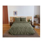 Parure de lit - cote deco - 220x240 cm - coton 100% - motif g�om�trique - vert kaki