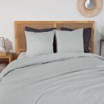 Parure de lit - housse de couette - 220x240 cm - 2 taies doreiller - percale de coton - gris uni Parure de lit - housse de couette - 220x240 cm - 2 taies doreiller - percale de coton - gris uni