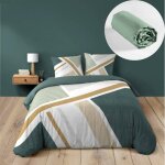 Parure de lit z�phyr 240x220 cm 100% coton + drap?housse sauge 140x190 cm - 4 pi�ces