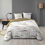 Parure de lit microfibre 240x220 cm zenith ? housse + 2 taies 63x63 cm motif ondul� tons naturels
