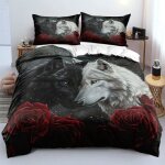 Parure de lit 3 pices pour enfant 140x200 avec housse de couette et taie doreiller 65x65cm motif loup ...