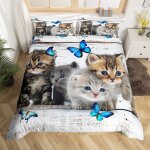 Parure de lit 3 pi�ces avec housse de couette et 2 taies doreiller pour enfants et gar�ons motif chats ...