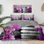 Parure de lit 3 pices avec housse de couette et housse de couette motif jardin zen 220 x 240 cm