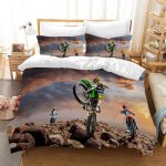 Parure de lit 3 pices en microfibre avec housse de couette et taie d'oreiller 200x200cm, motif de moto ...