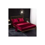 Parure de lit 4 pices en satin de soie avec drap - housse drap plat taie doreiller respirante douce et ... Parure de lit 4 pices en satin de soie avec drap - housse drap plat taie doreiller respirante douce et ...
