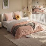Parure de lit 4 pices 160x200 ? rose et gris clair ? drap - housse housse de couette 2 taies ? polyester ...