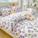 Parure de lit - maison - 4 pièces - coton brossé épais - doux pour la peau - lavable Parure de lit - maison - 4 pièces - coton brossé épais - doux pour la peau - lavable