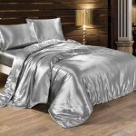 Parure de lit 4 pices : housse de couette en satin de soie douce 220 x 240 cm drap housse et taie doreiller(a ...