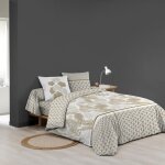 Parure de lit 6 pcs m�lisse 240x220 cm 100% coton 42 fils / cm� - beige motif v�g�tal
