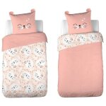 Parure de lit chat 140x200 cm? housse de couette rose + 1 taie d?oreiller avec oreilles matelass�es ? ...