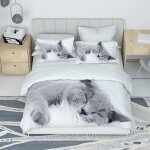 Parure de lit chat imprim motif 220x240cm mignon chat housse de couette avec 2 taies doreiller gris parure ...
