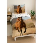 Parure de lit cheval brun 100% coton lit 1 place housse de couette 140x200 cm taie doreiller 65x65 cm. ...