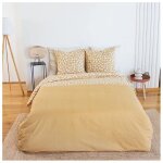 Parure de lit - c�t� d�co - 220x240 cm - housse de couette r�versible - 100% coton - jaune moutarde
