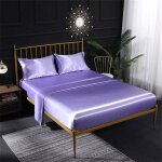 Parure lit double satin de soie violet - luxe confortable avec drap - housse drap plat taies
