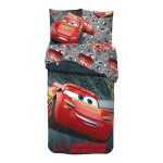 Parure de lit enfant 100% coton cars disney lit 1 place housse de couette 140x200 cm taie doreiller 65x65 ...