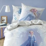 Parure de lit enfant 100% coton - disney frozen 2 element - blanc / bleu - 140x200 + 63x63cm