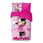 Parure de lit enfant 100% coton minnie disney rose lit 1 place housse de couette 140x200 cm taie doreiller ...