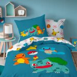 Parure de lit enfant 100% coton - pok�mon power - bleu - 140x200 + 63x63cm